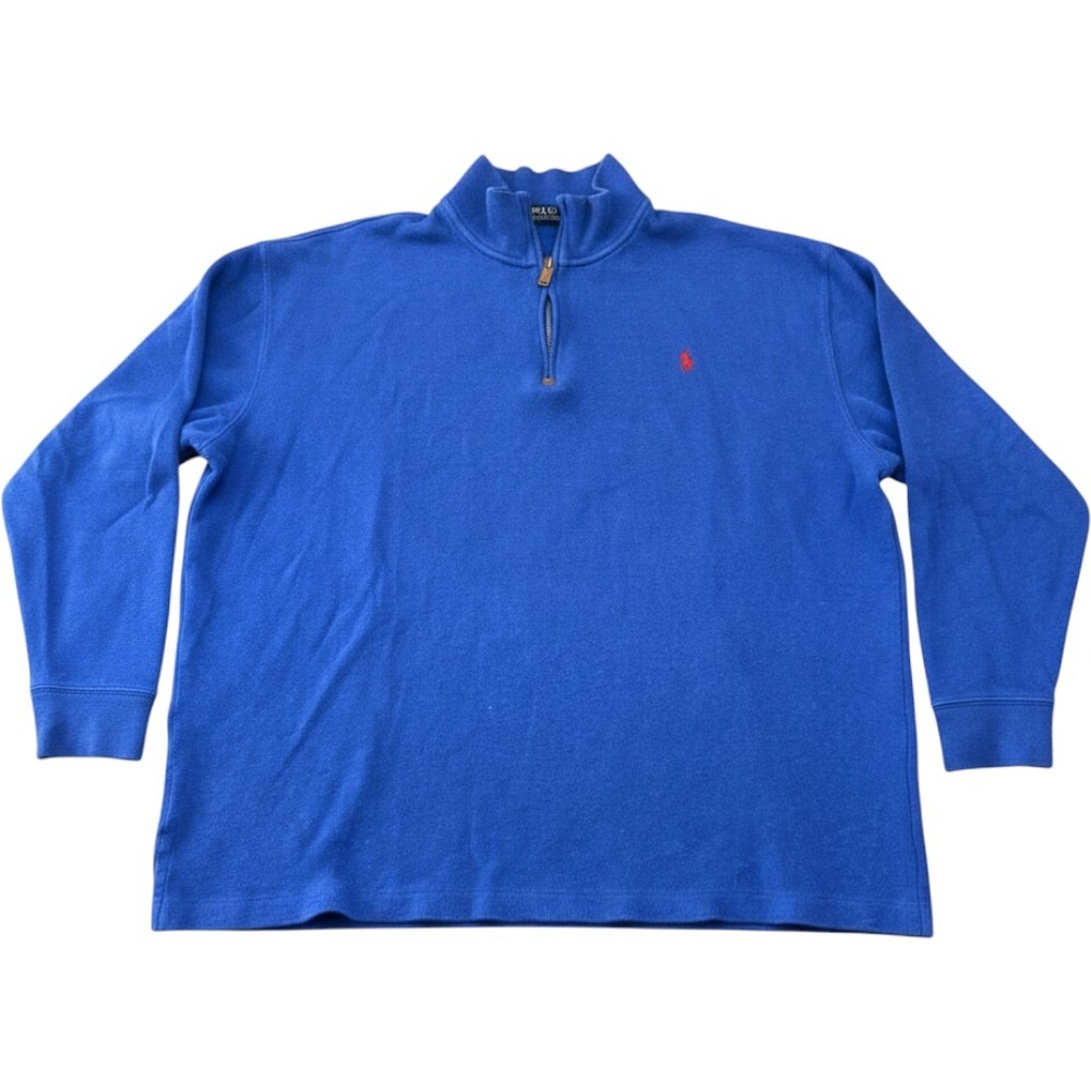 Polo Ralph Lauren Mens 2XB Royal Blue Quarter Zip Cotton Pullover Sweater Big
